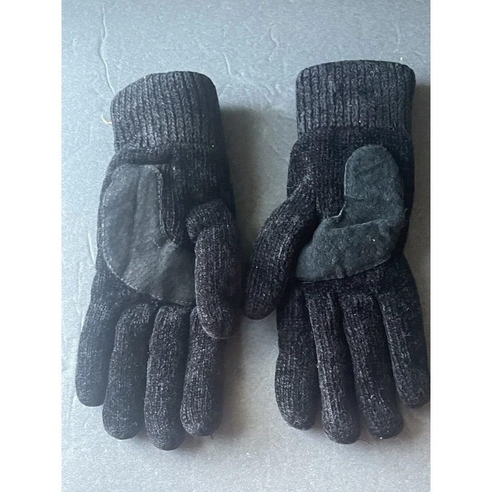 Isotoner Vintage Nylon Suede Black Knit Winter One Size Stretch Womens Gloves - Picture 3 of 7